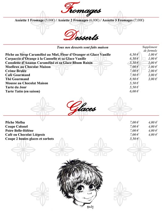 Menu fromages, desserts, glaces